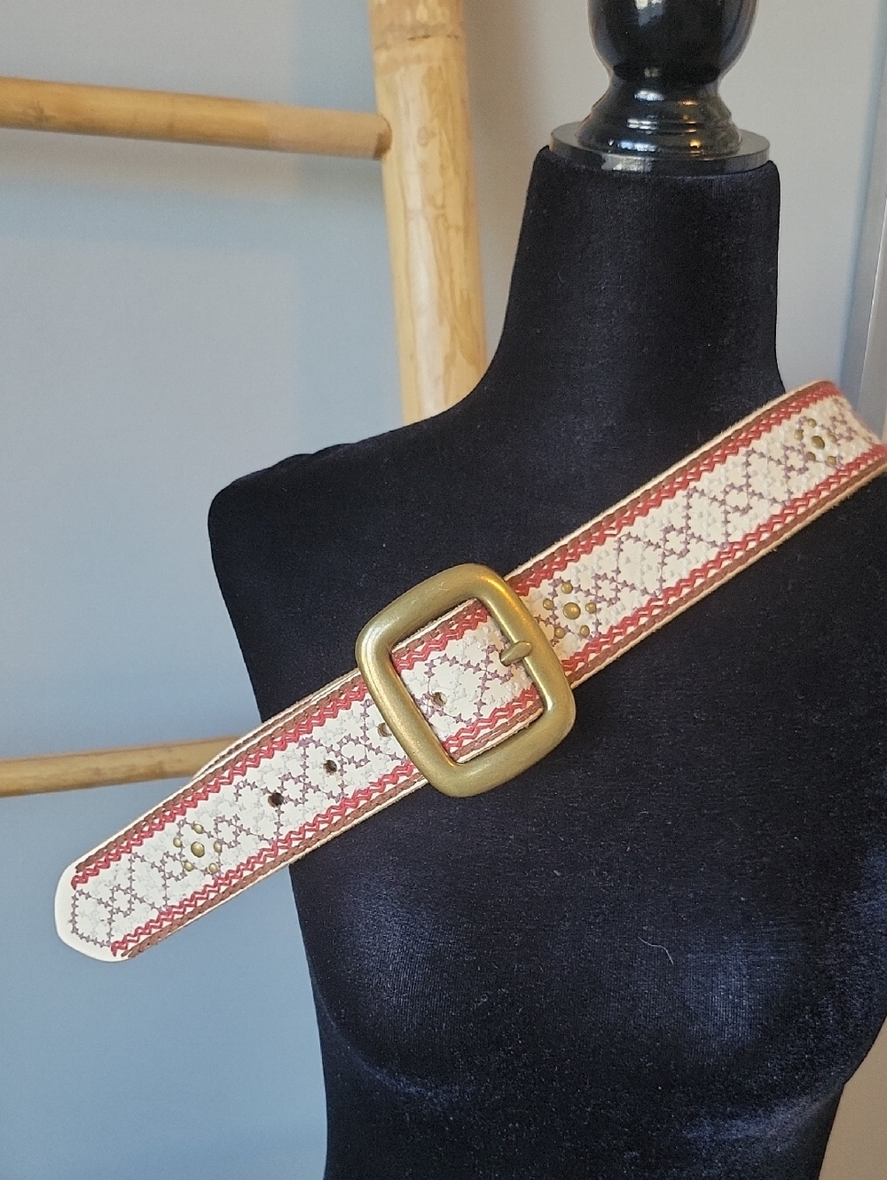 Lucky Brand Stitched & Studded Belt with Brass Buckle